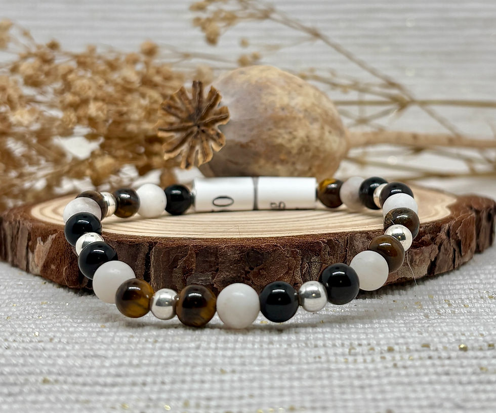 Thumbnail: Tiger's Eye, Obsidian & Stone Bead Bracelet - 925 Sterling Silver