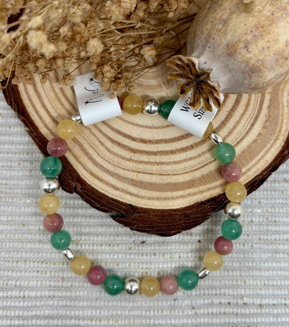 Thumbnail: Aragonite, Rhodonite & Aventurine Bead Bracelet - 925 Sterling Silver