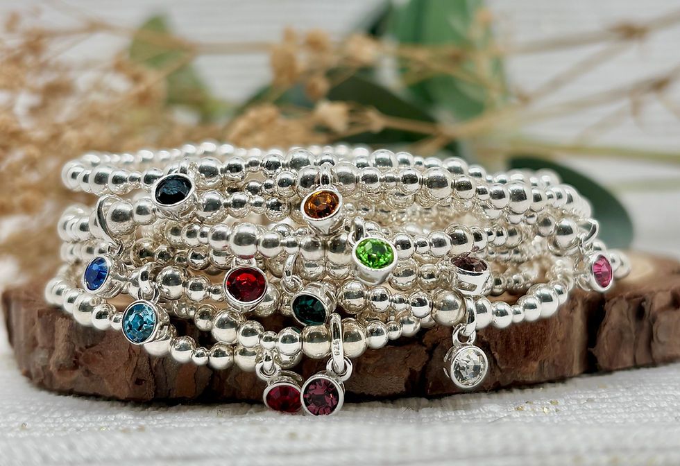 Thumbnail: Aquamarine Bezel Charm Stretch Bracelet - 925 Sterling Silver