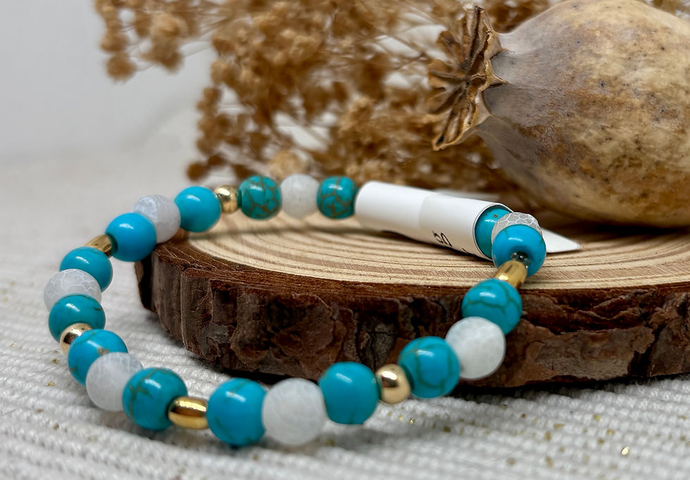 Thumbnail: Turquoise & Frosted Agate Bead Bracelet - 12k Gold Filled