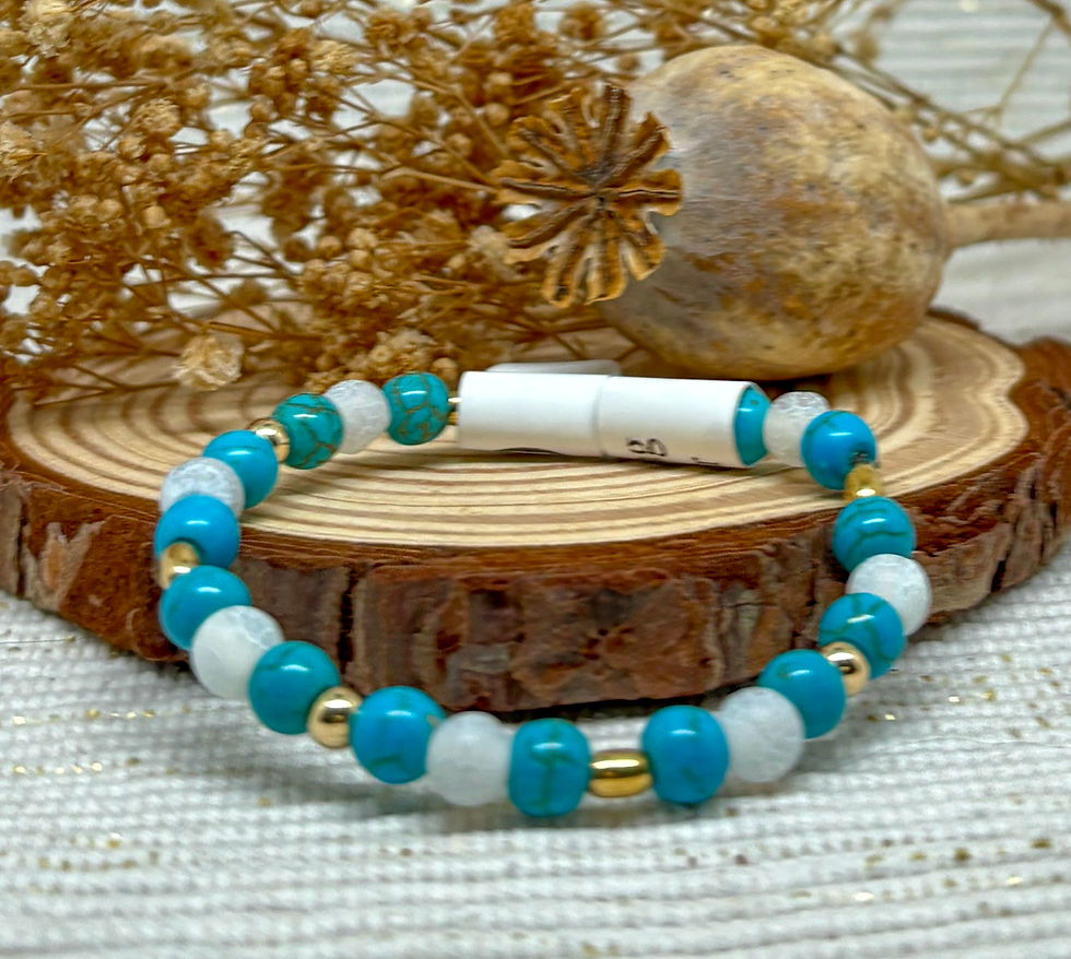 Thumbnail: Turquoise & Frosted Agate Bead Bracelet - 12k Gold Filled