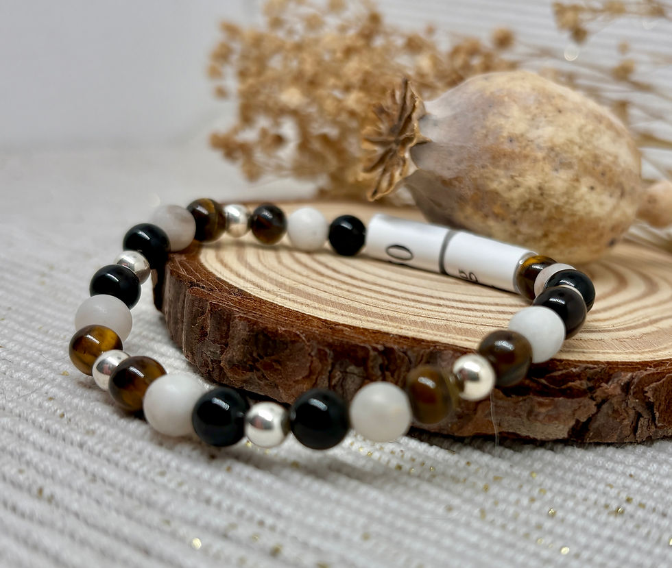 Thumbnail: Tiger's Eye, Obsidian & Stone Bead Bracelet - 925 Sterling Silver