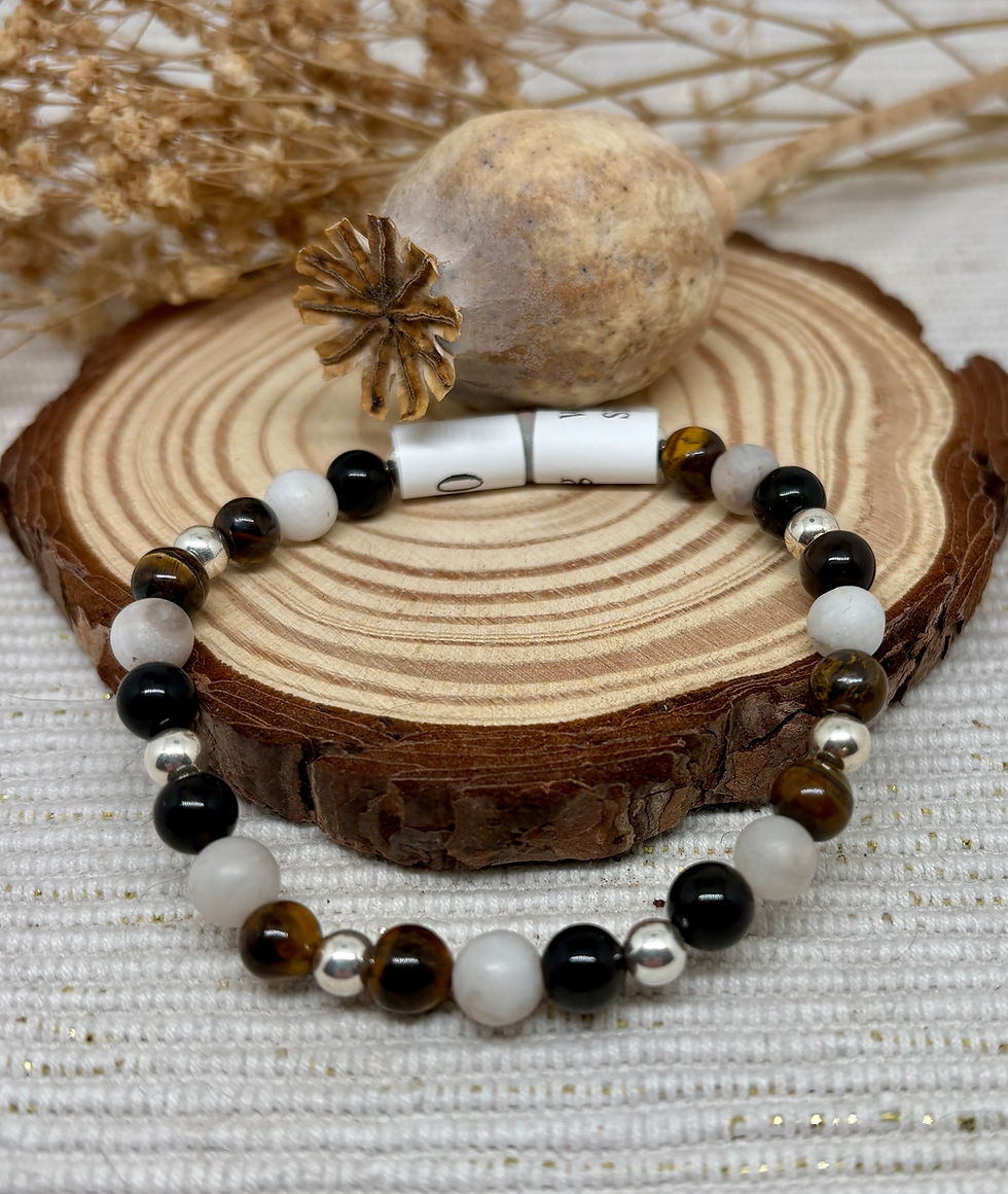 Thumbnail: Tiger's Eye, Obsidian & Stone Bead Bracelet - 925 Sterling Silver