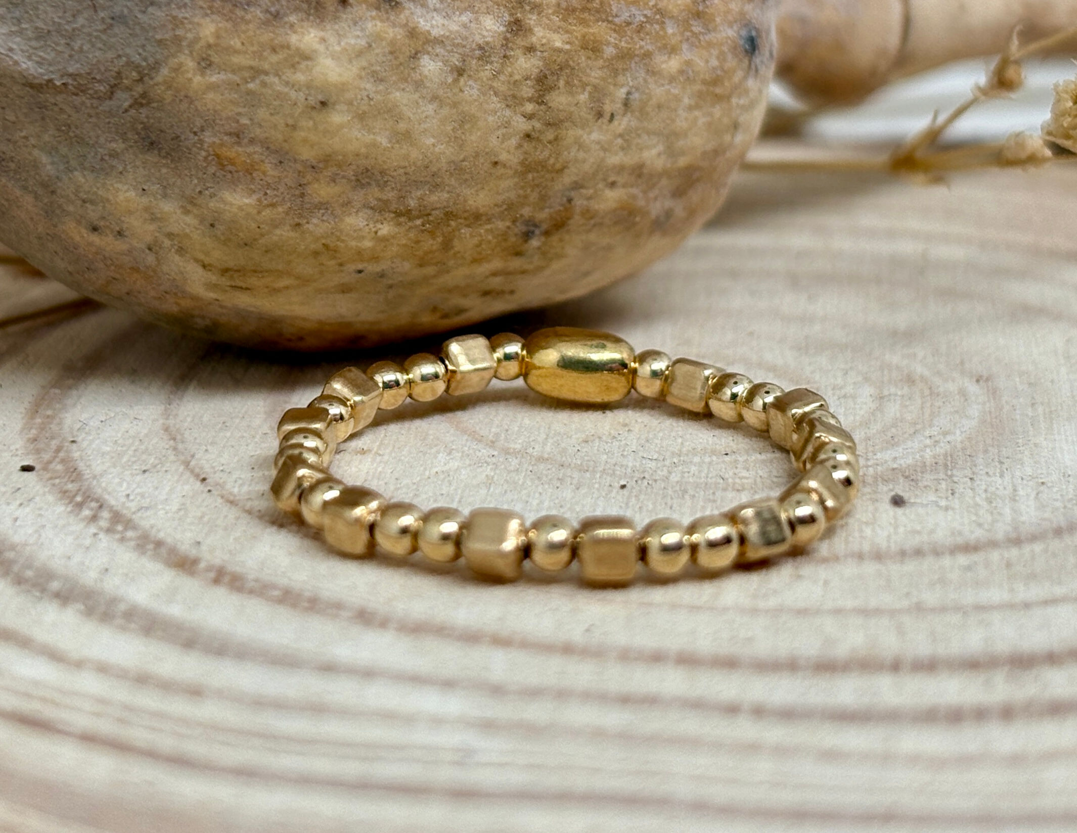 "Mila" Round Bead, Cube Bead Ring - 12k Gold Filled