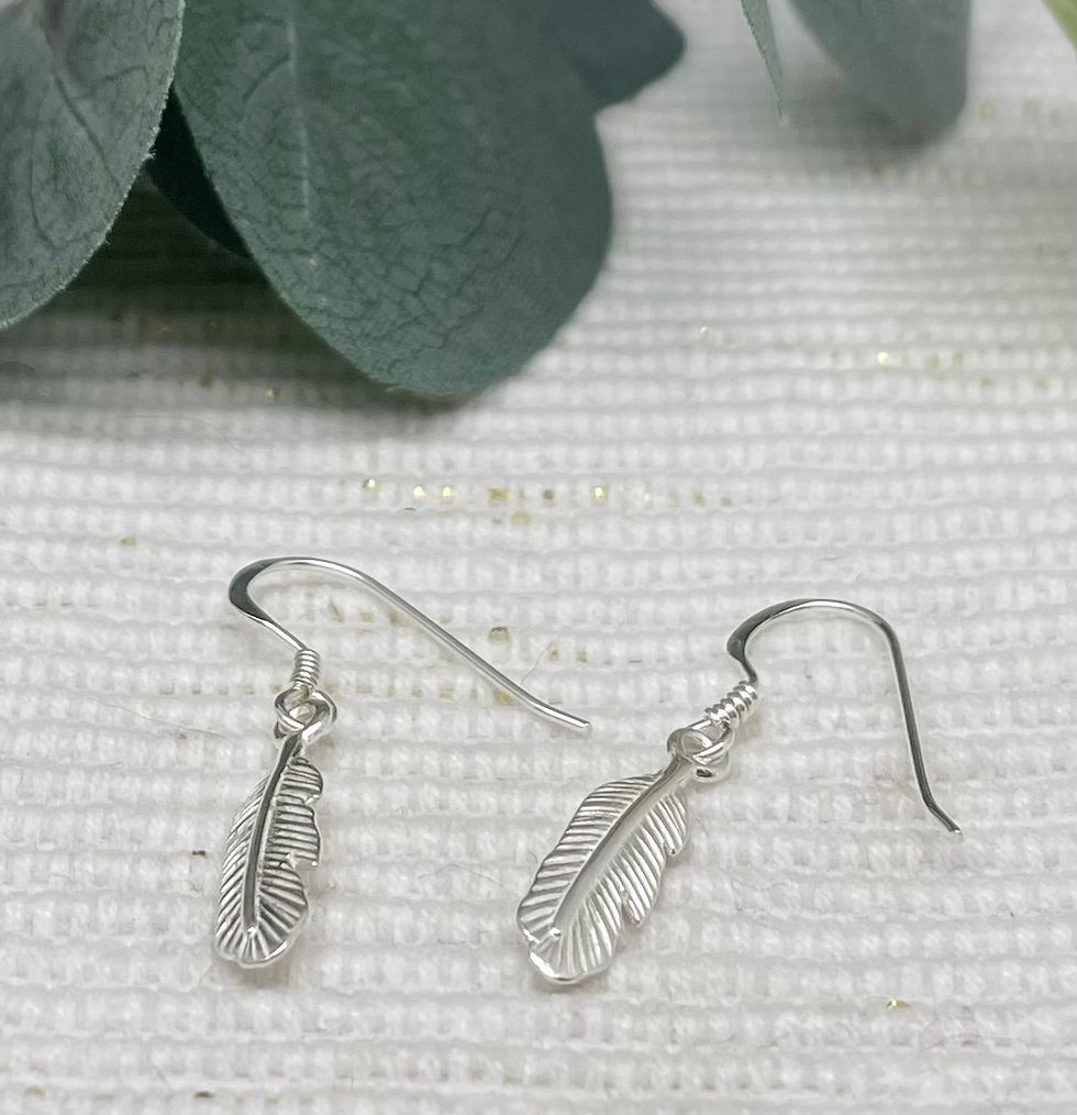 Thumbnail: Feather Charm Hook Wire Earrings - 925 Sterling Silver