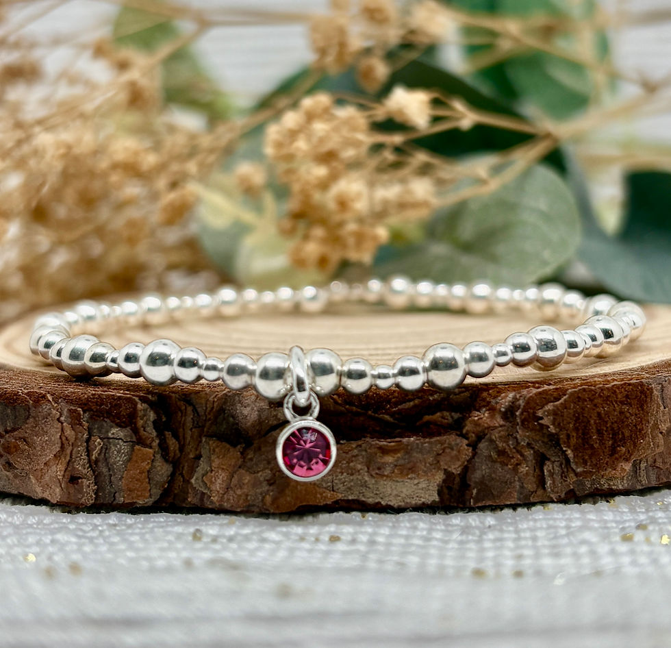 Thumbnail: Tourmaline Bezel Charm Stretch Bracelet - 925 Sterling Silver
