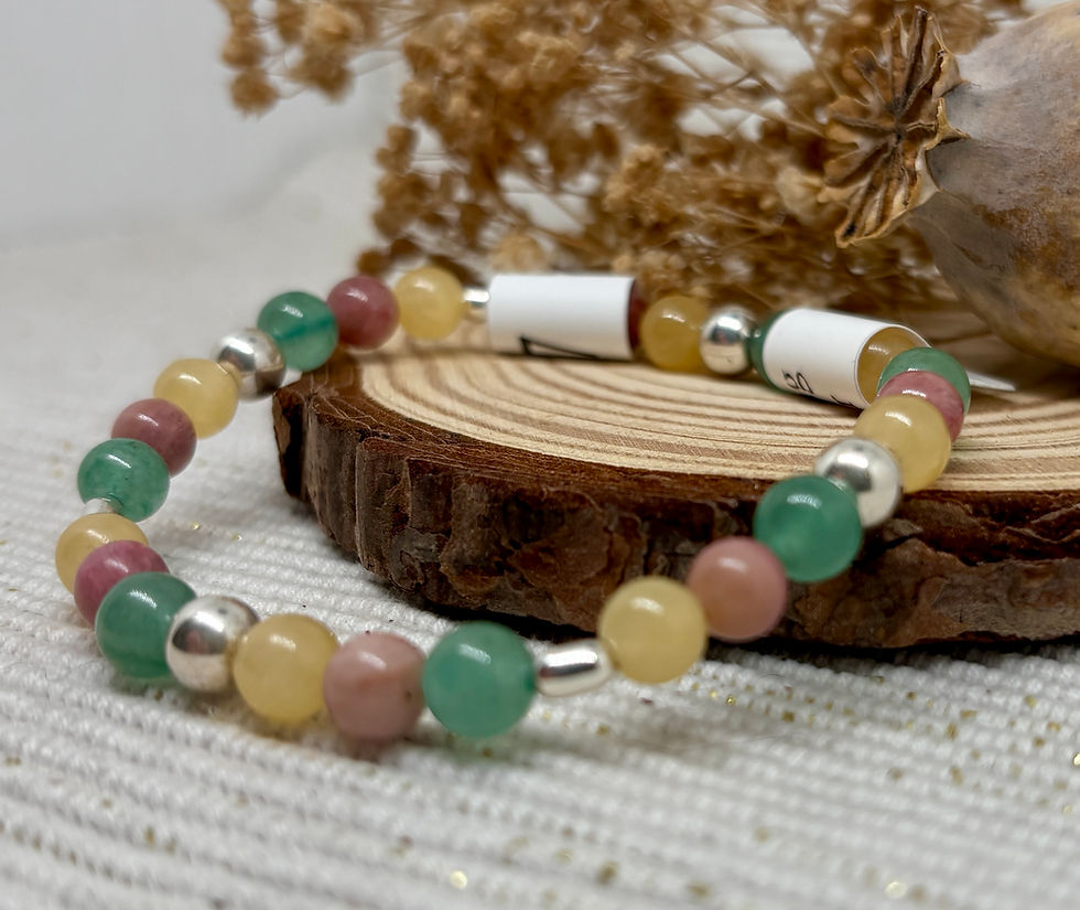 Thumbnail: Aragonite, Rhodonite & Aventurine Bead Bracelet - 925 Sterling Silver