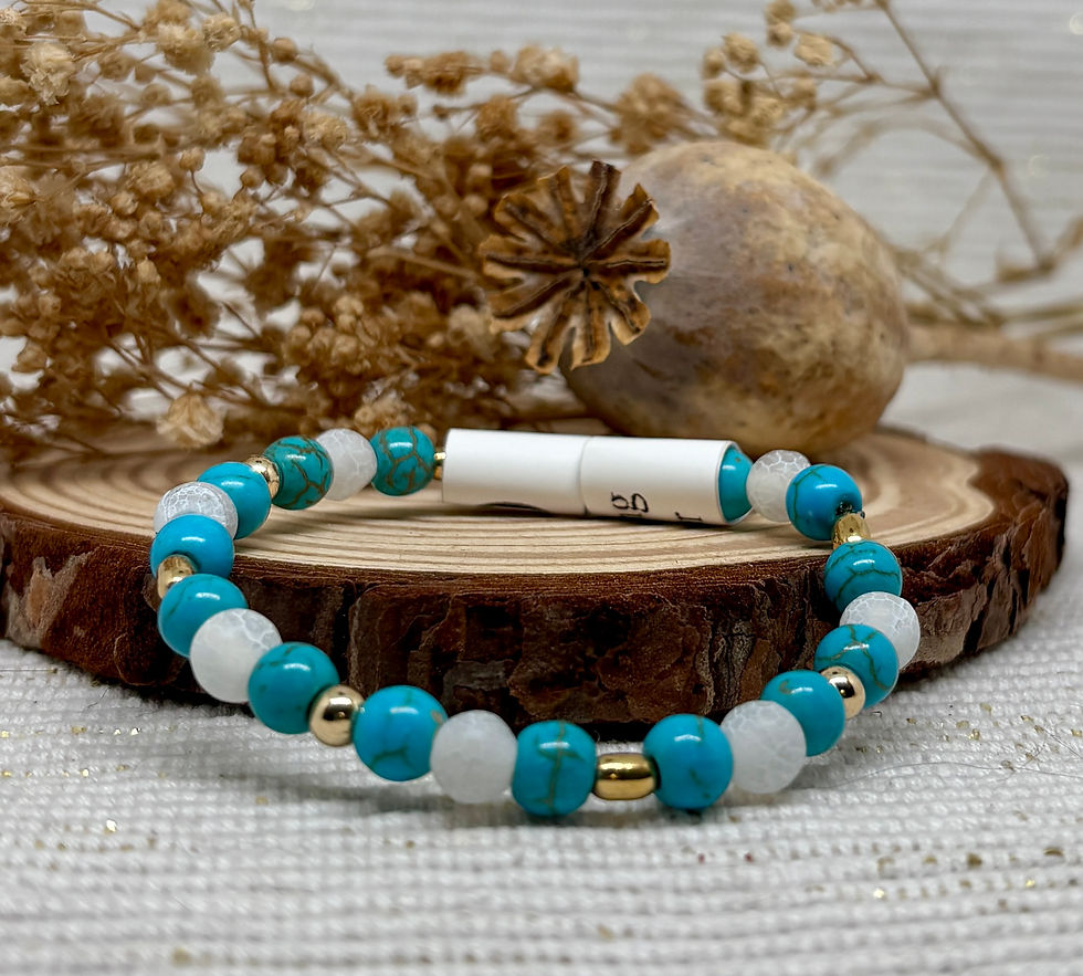 Thumbnail: Turquoise & Frosted Agate Bead Bracelet - 12k Gold Filled