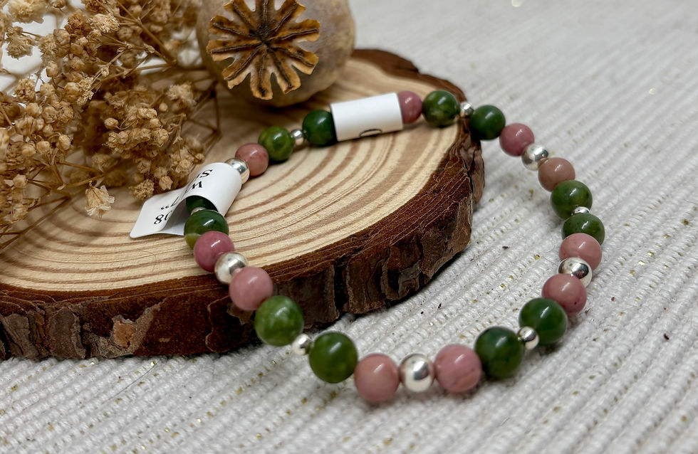 Thumbnail: Jade & Rhodonite Bead Bracelet - 925 Sterling Silver