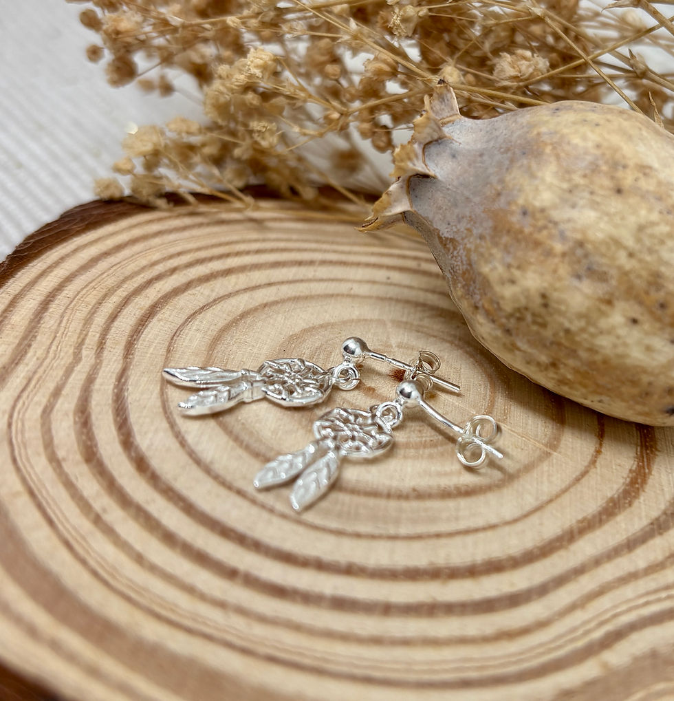 Thumbnail: Dreamcatcher Charm Ball Ring Earrings - 925 Sterling Silver