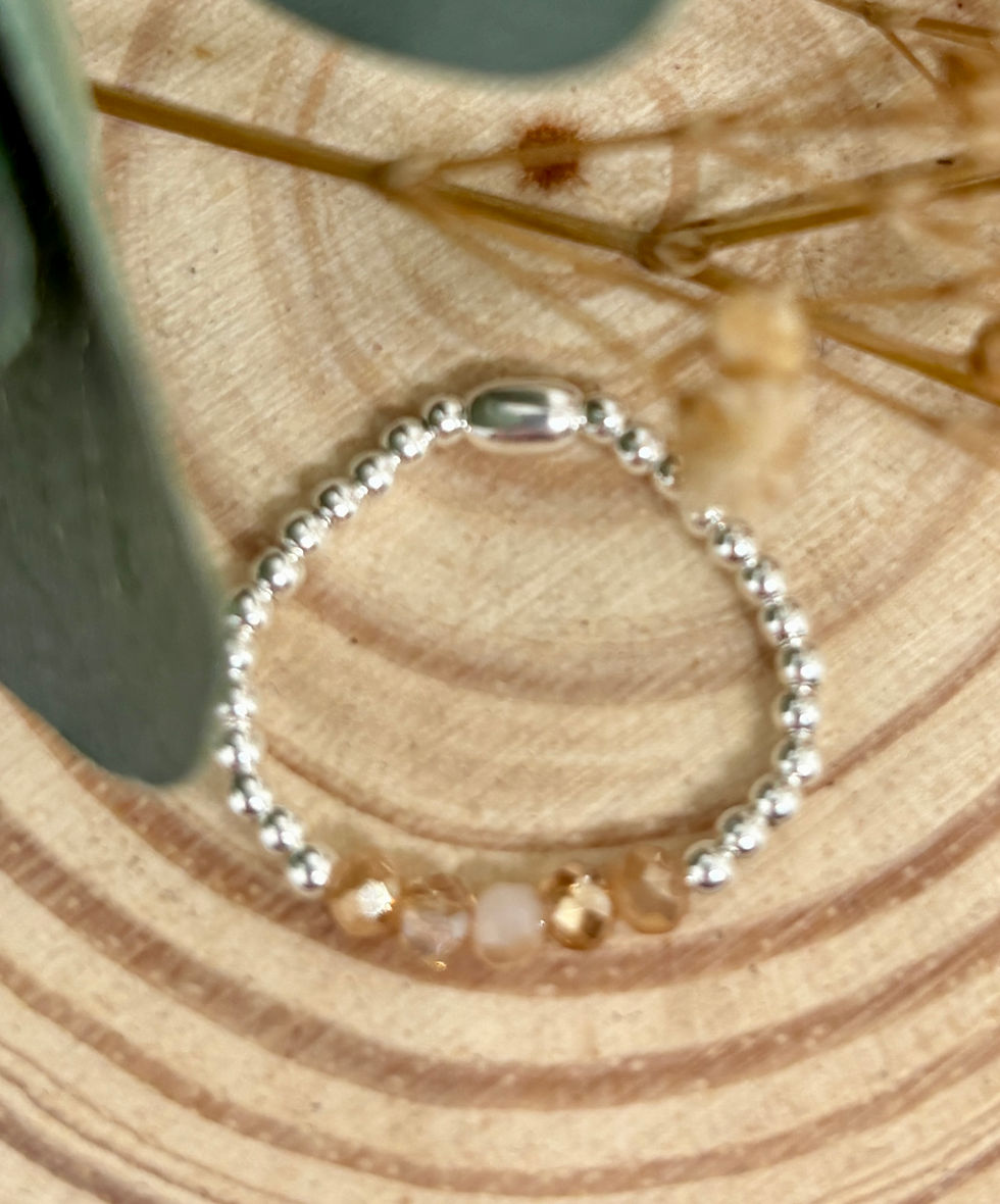 Thumbnail: Sparkly Beige Faceted Glass Bead Ring - 925 Sterling Silver