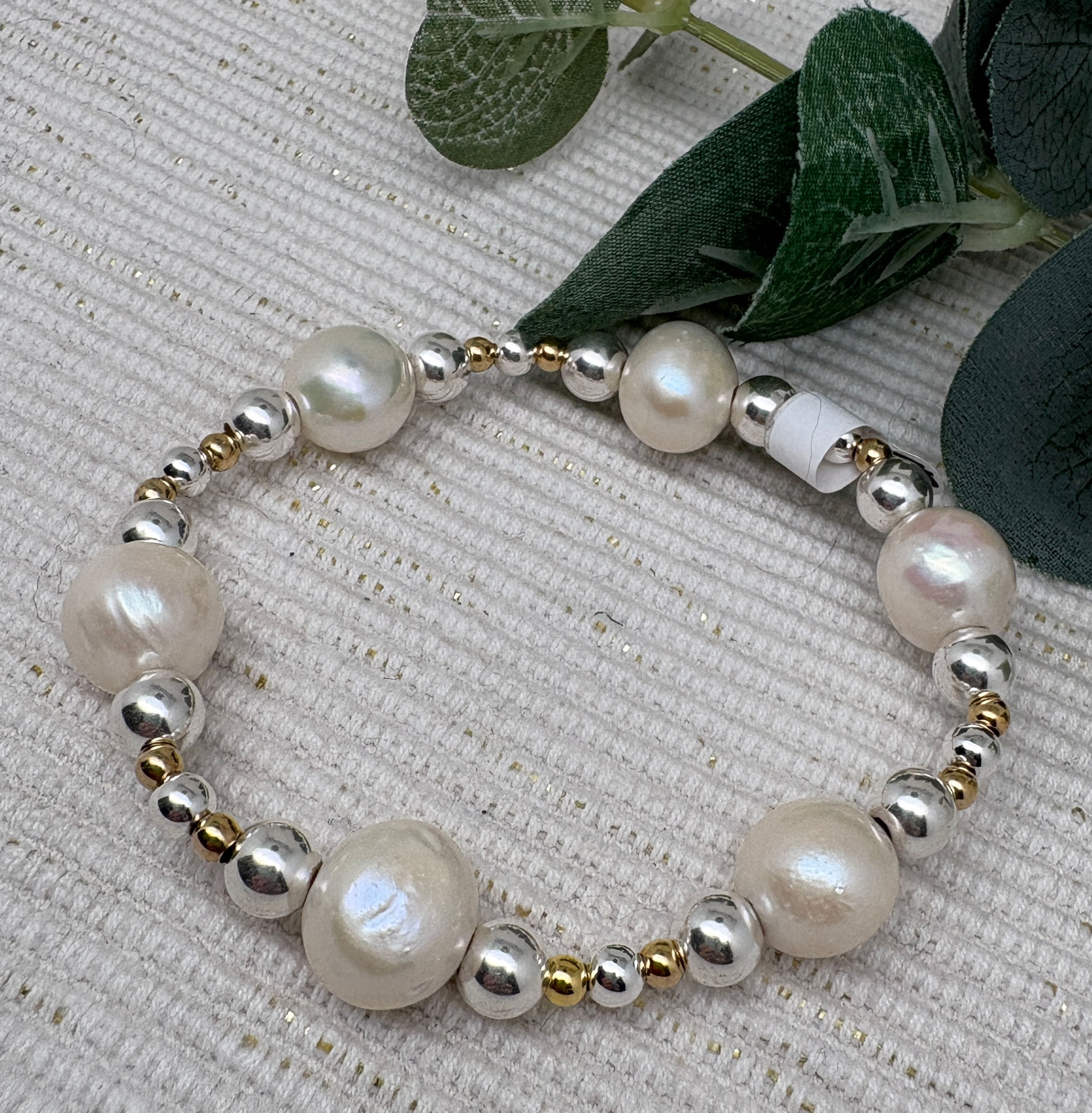 "Aria" Freshwater Pearl Bead Bracelet - 925 Sterling Silver & 24k Gold Vermeil