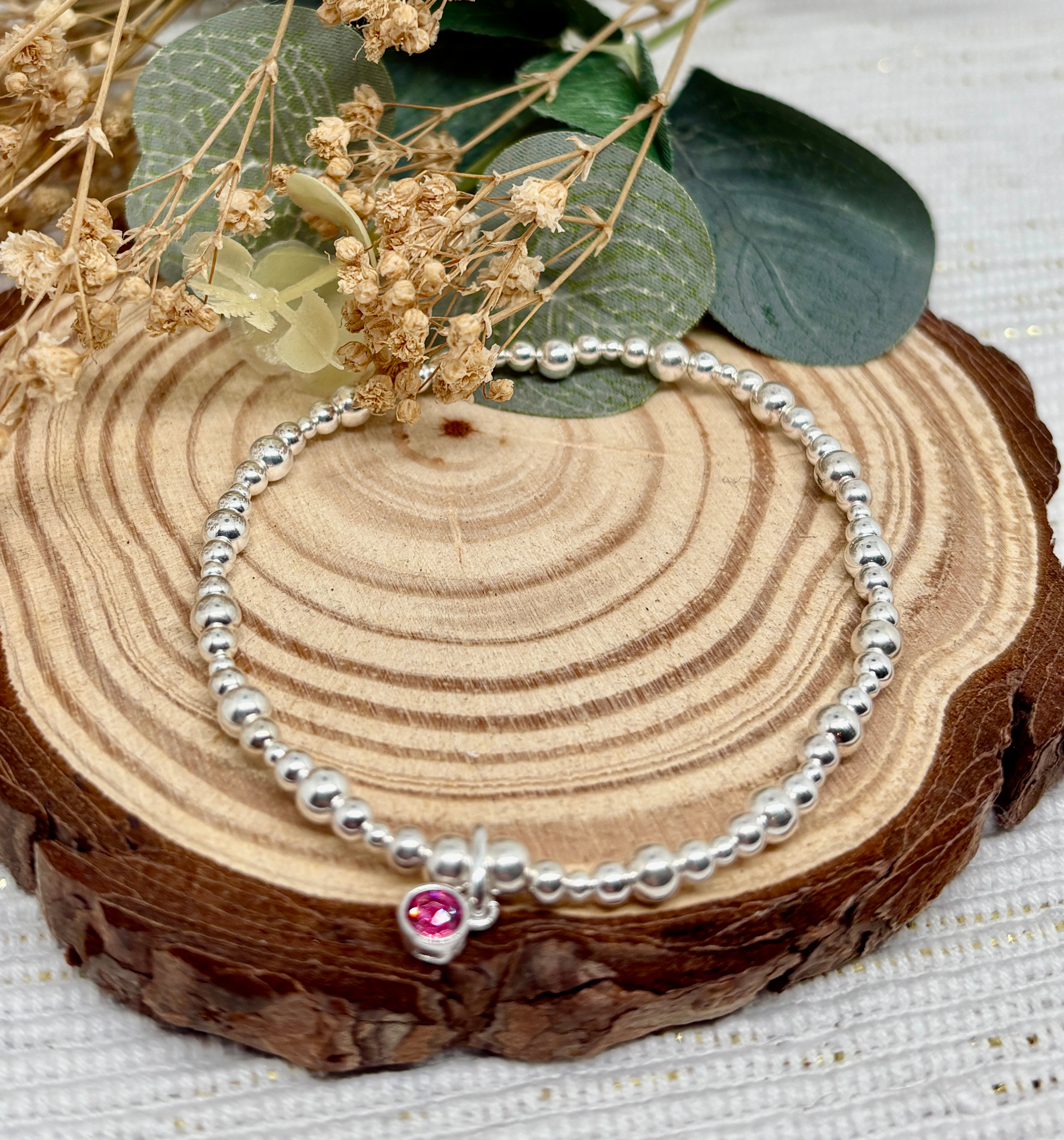 Tourmaline Bezel Charm Stretch Bracelet - 925 Sterling Silver