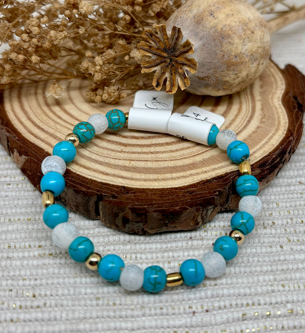 Thumbnail: Turquoise & Frosted Agate Bead Bracelet - 12k Gold Filled