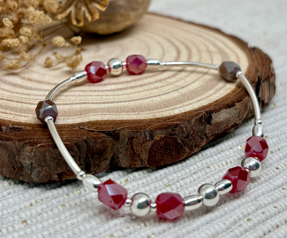Thumbnail: Red & Brown Faceted Glass Bead Bracelet & Earrings Set - 925 Sterling Silver