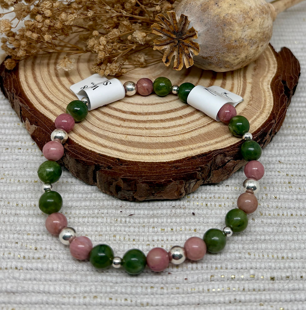 Thumbnail: Jade & Rhodonite Bead Bracelet - 925 Sterling Silver