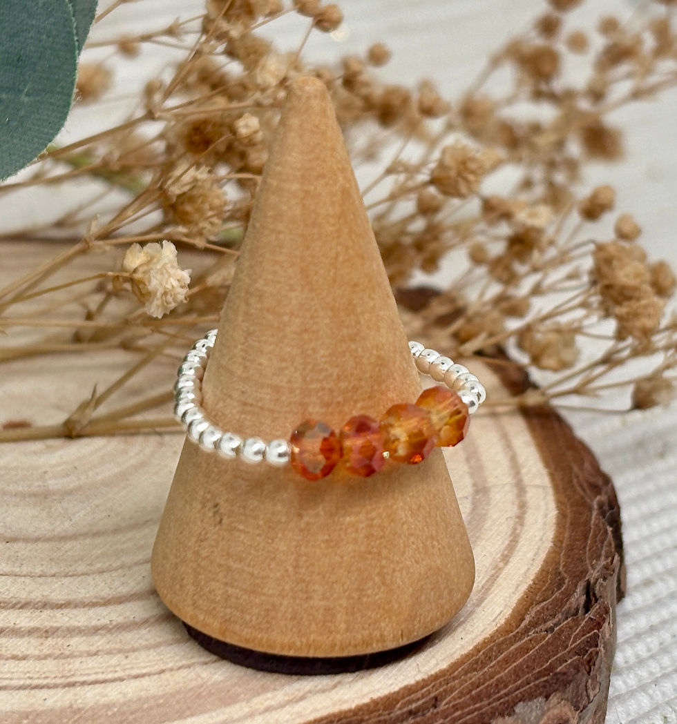 Thumbnail: Sparkly Orange Faceted Glass Bead Ring - 925 Sterling Silver