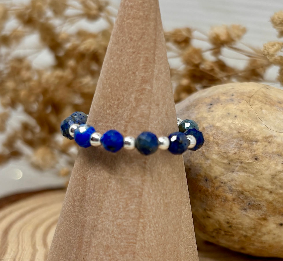 Thumbnail: Lapis Lazuli Faceted Bead Ring - 925 Sterling Silver