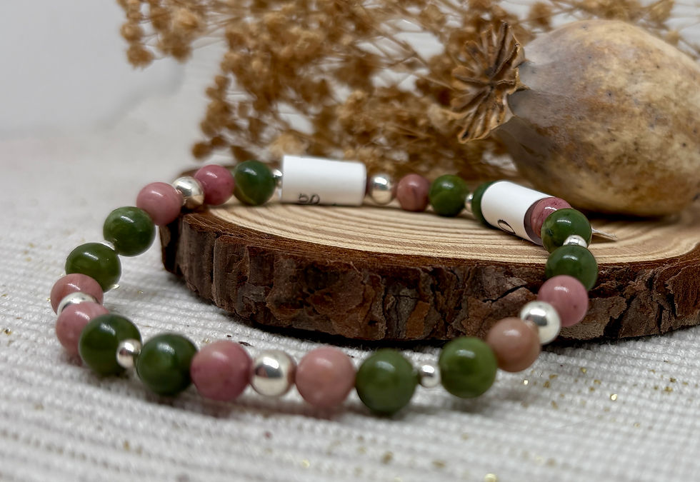 Thumbnail: Jade & Rhodonite Bead Bracelet - 925 Sterling Silver