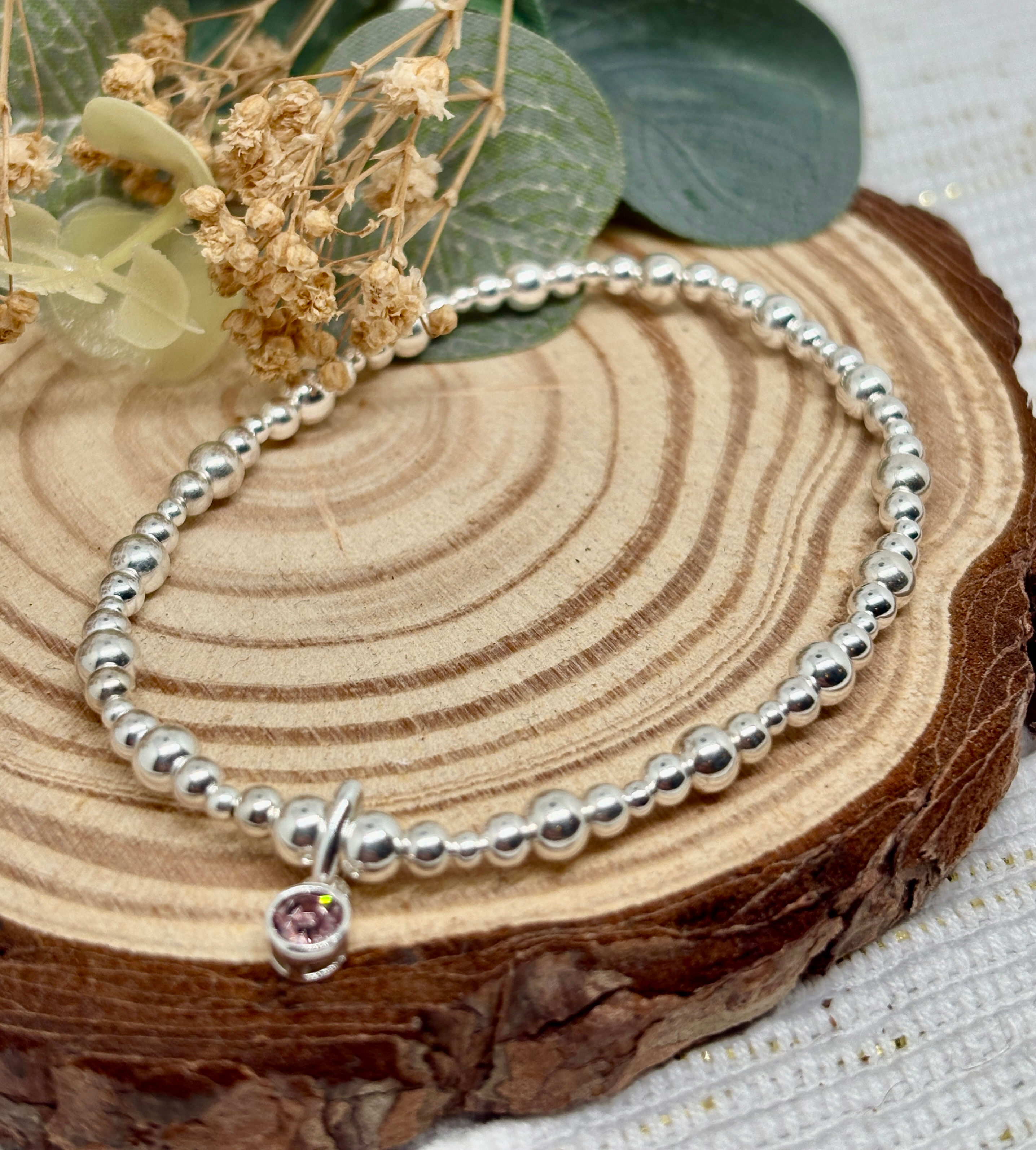Alexandrite Bezel Charm Stretch Bracelet - 925 Sterling Silver