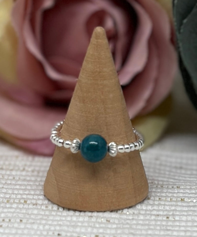 Blue Lapis Lazuli & Sterling Silver Round Bead Stretch Ring