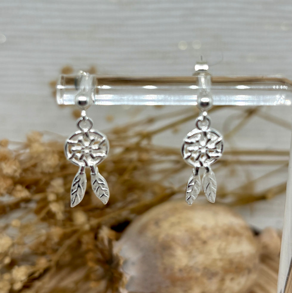Thumbnail: Dreamcatcher Charm Ball Ring Earrings - 925 Sterling Silver