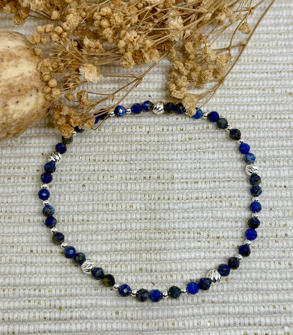 Thumbnail: Lapis Lazuli Faceted Bead Bracelet - 925 Sterling Silver
