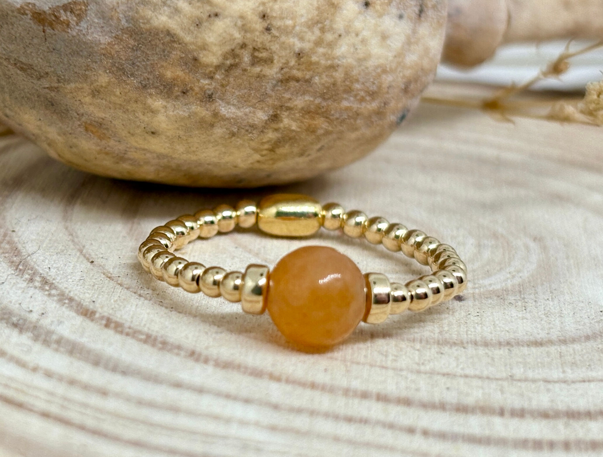 Peach Aventurine Bead Ring - 12k Gold Filled