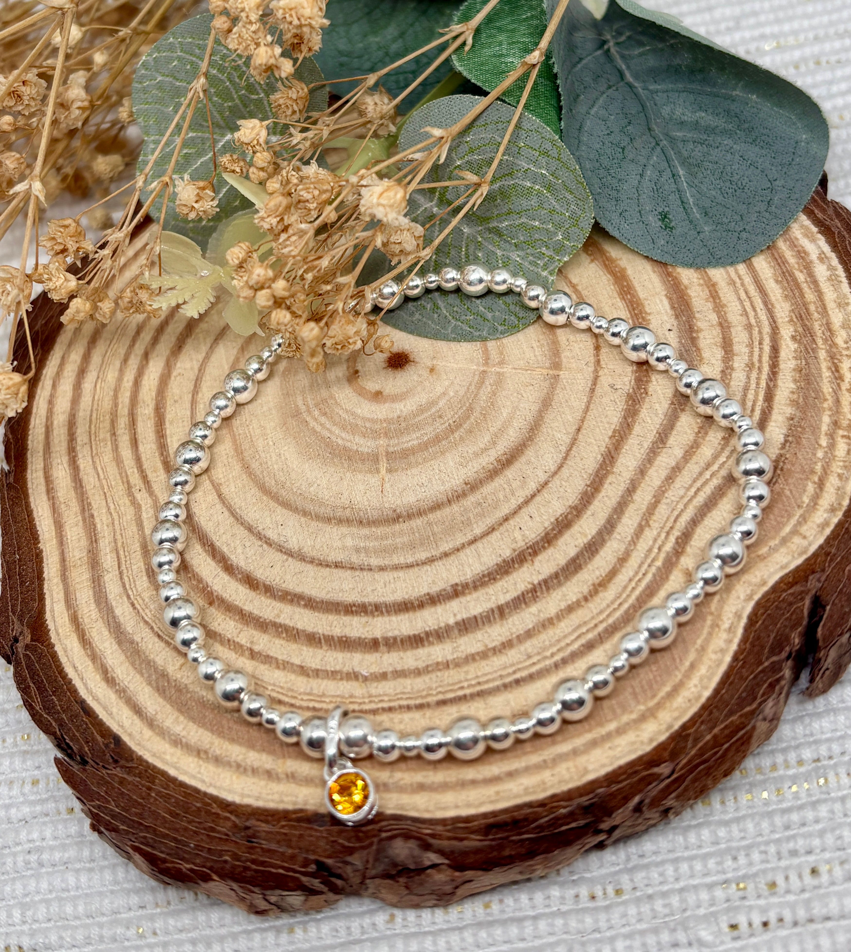 Topaz Bezel Charm Stretch Bracelet - 925 Sterling Silver