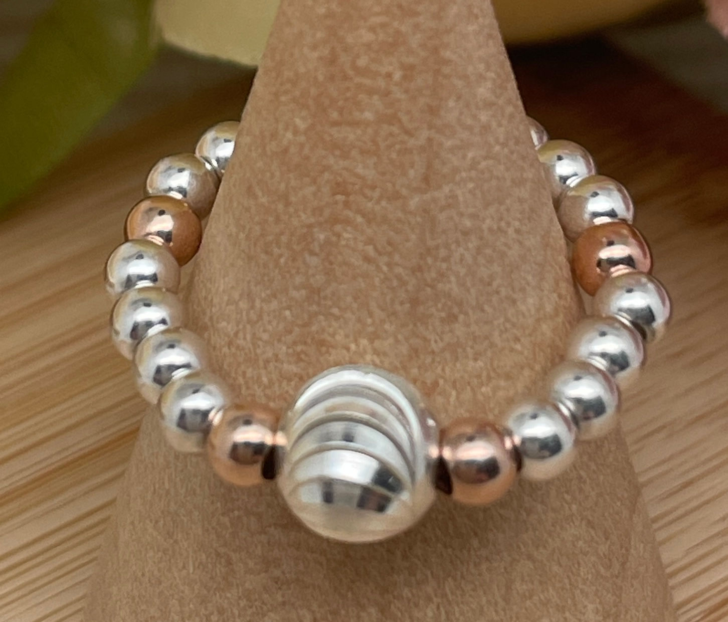 "Myla" Moon Cut Bead Ring - 925 Sterling Silver & 18k Rose Gold Vermeil