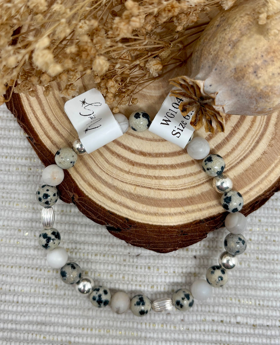 Thumbnail: Dalmatian Jasper & Natural Stone Bead Bracelet - 925 Sterling Silver
