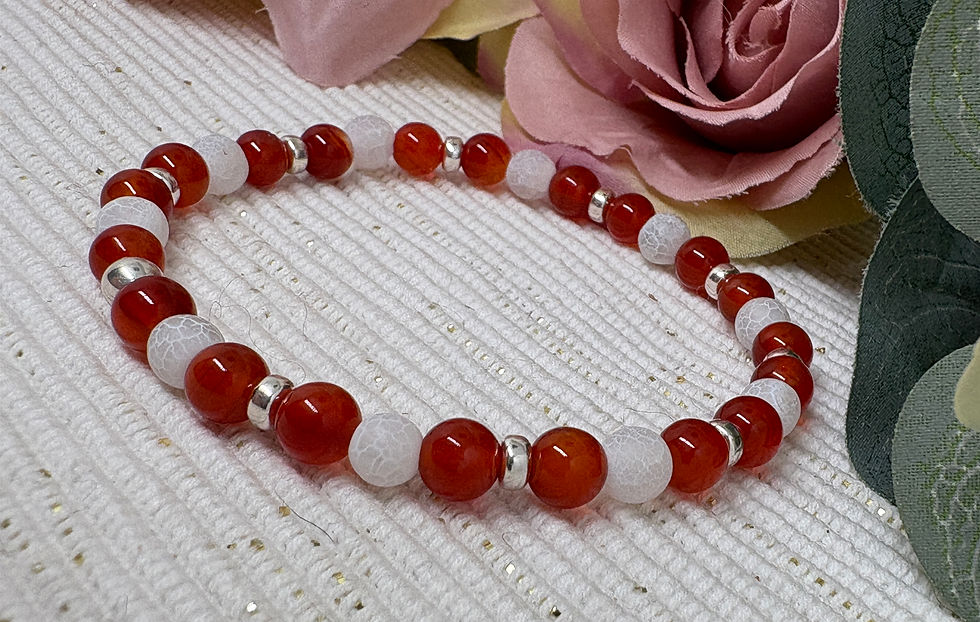 Thumbnail: Red & Frosted Agate Round Bead Bracelet - 925 Sterling Silver