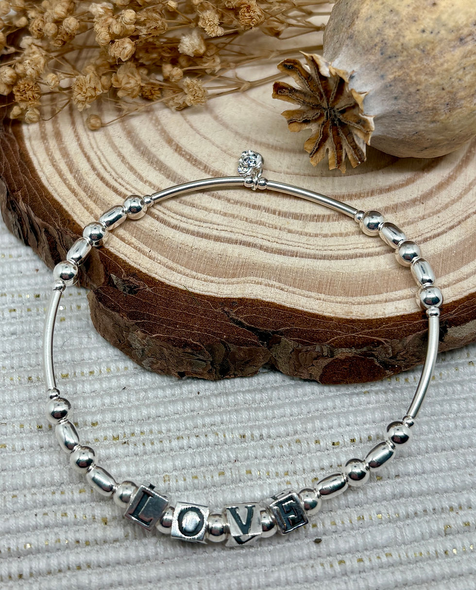 Thumbnail: "Layla" LOVE Bead Stretch Bracelet - 925 Sterling Silver