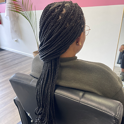 Smedium Knotless Braids w/ Curly Ends - Mid Back Length 