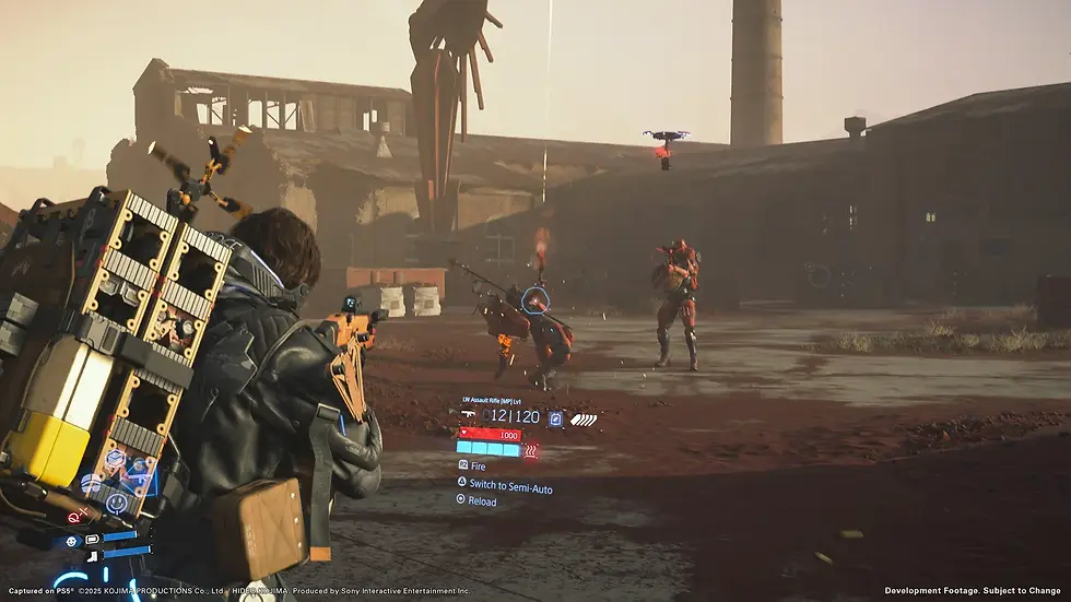 Sam aiming a weapon at enemies