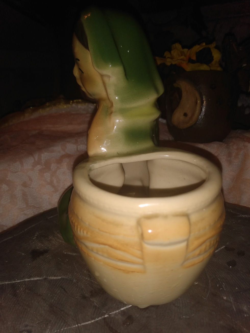 Thumbnail: Vintage Ceramic MCM planter, chalkware kitschy decor piece