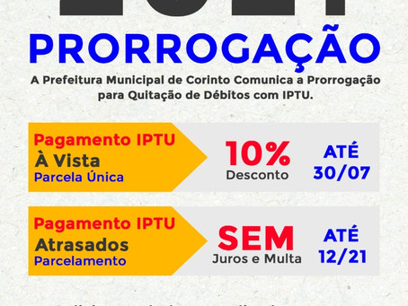 Prorrogado prazo IPTU 2021