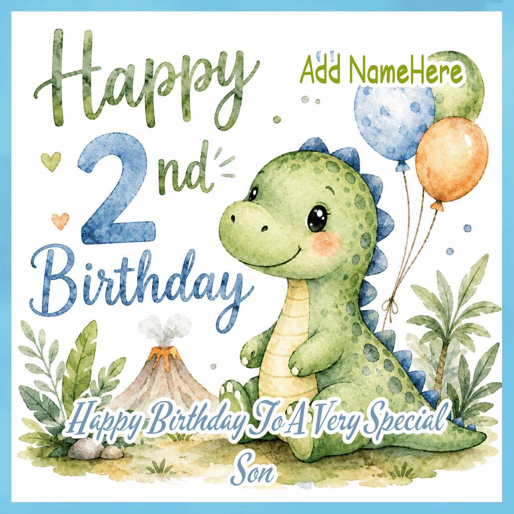 Personalised 2nd birthday dinosaur card for a special son.