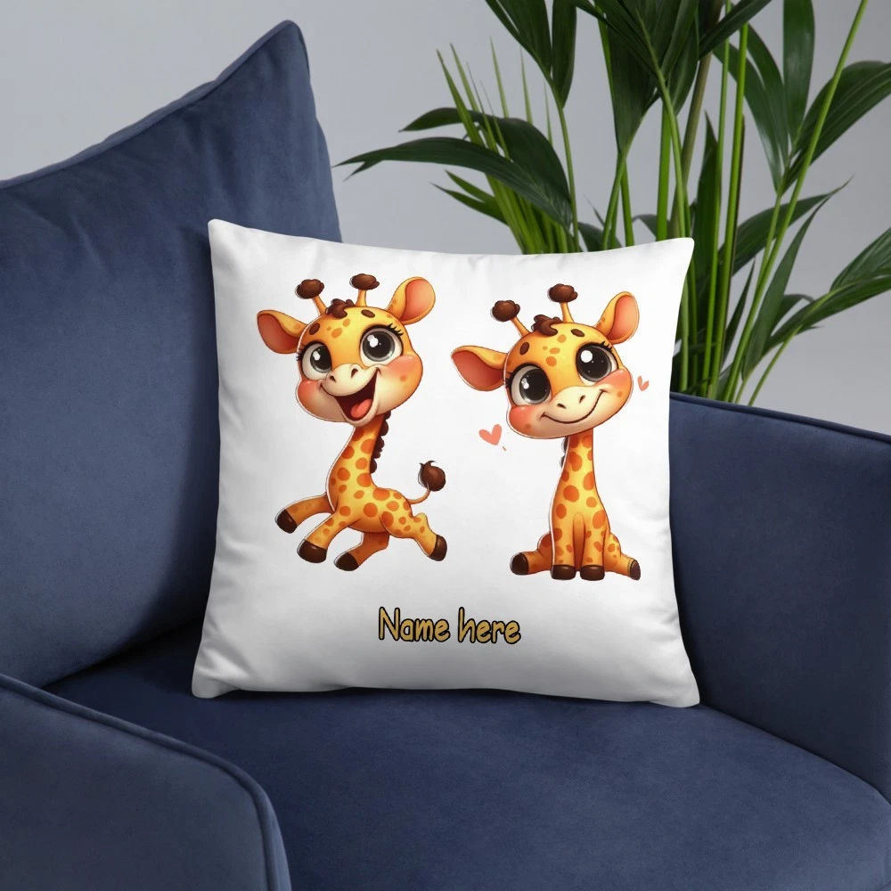 Personalised giraffe cushion with two cute giraffe designs