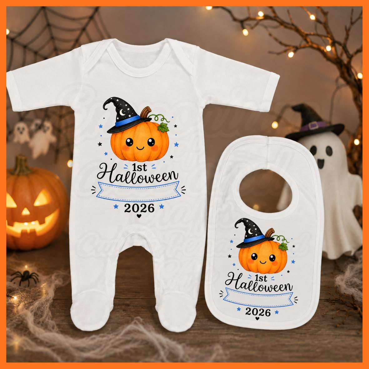 Personalised my first Halloween baby all in one available in blue and pink