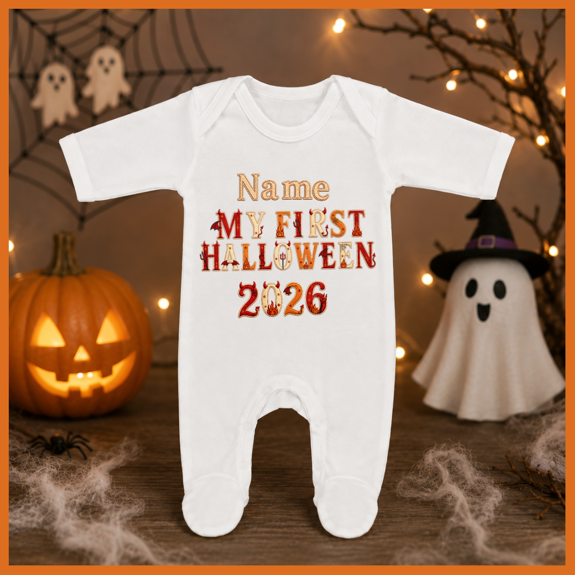 Personalised my first Halloween fire baby all in one