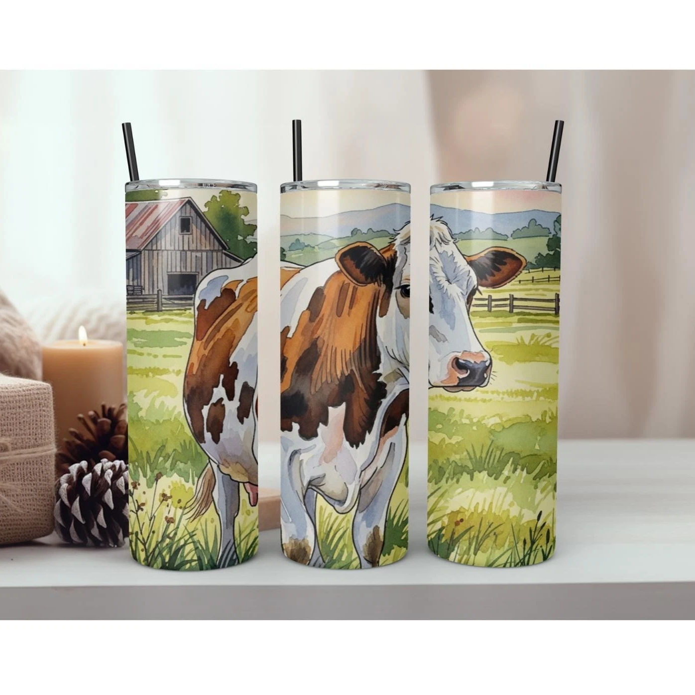 Cow Designed 20oz Tumbler. 4 designs and name added
