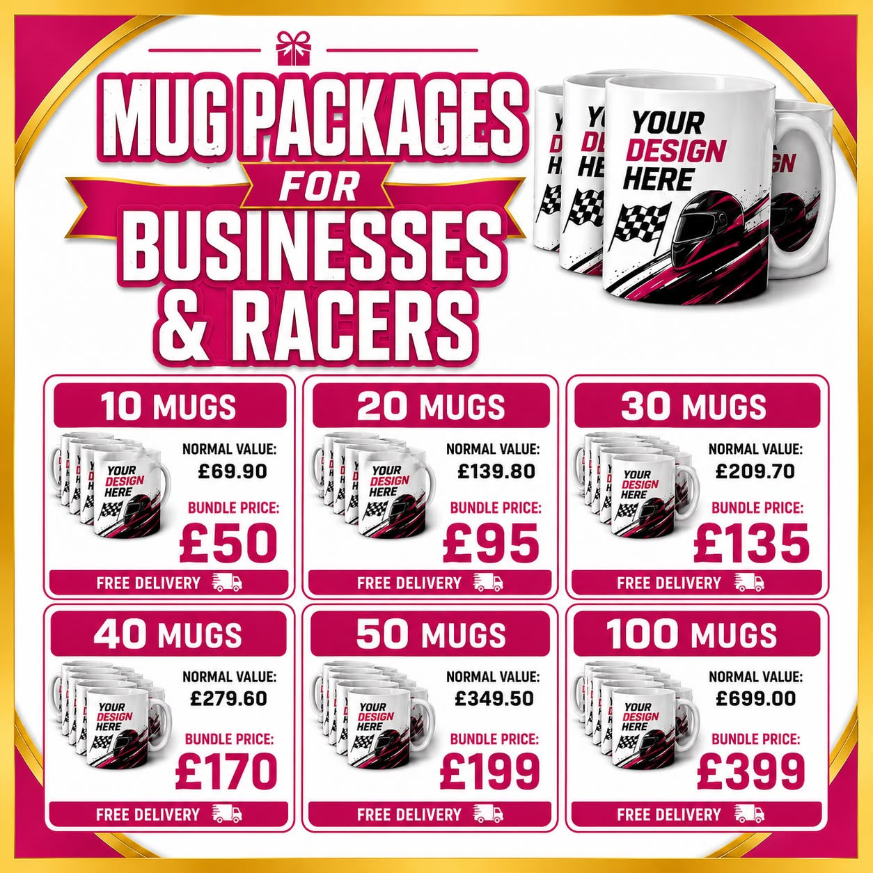 Custom 11oz mug packages personalised bulk sets for businesses.