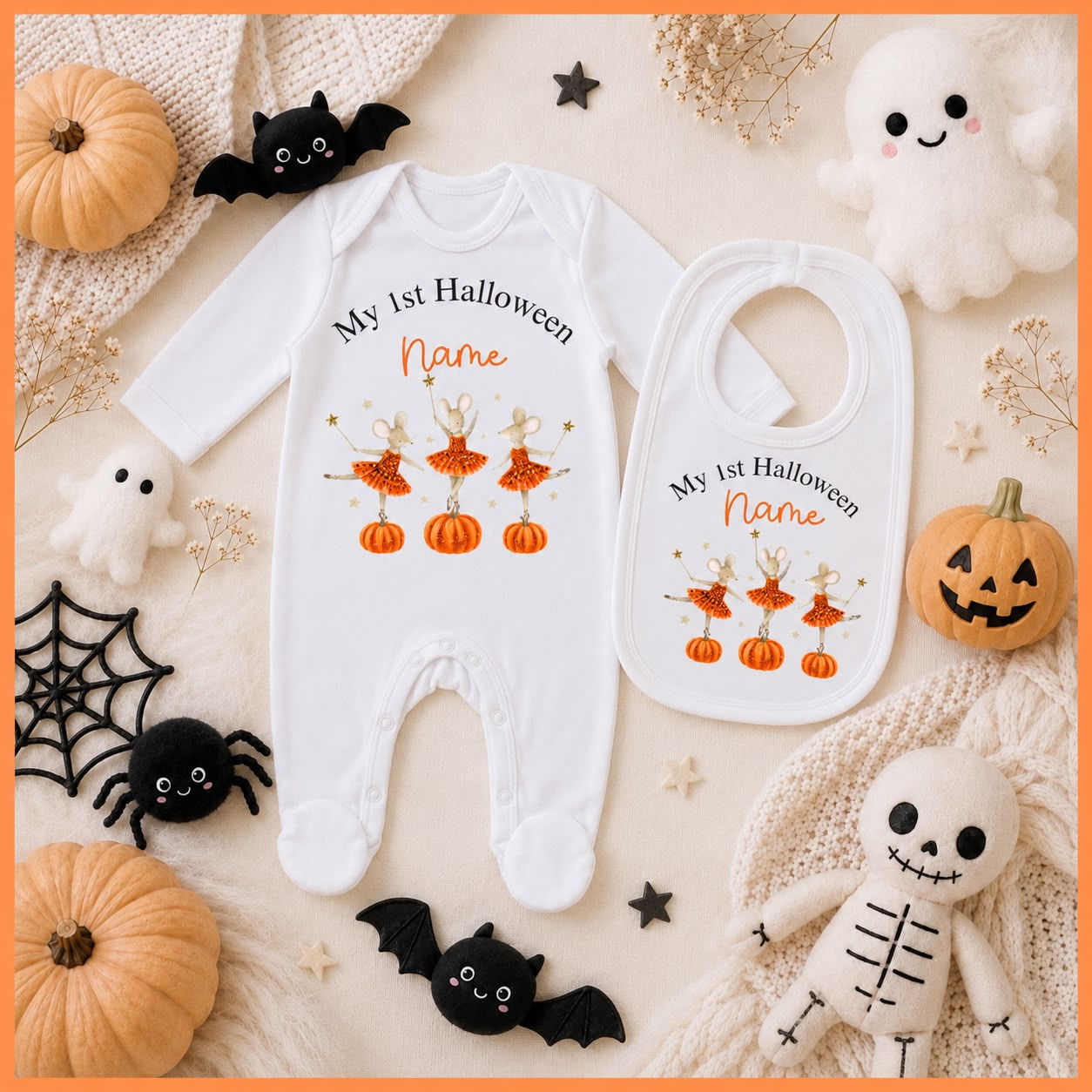 Personalised Baby Halloween all in one ballerina Halloween design
