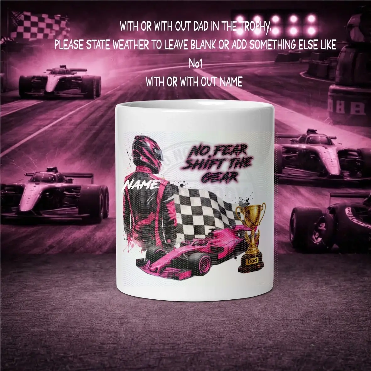 Personalised Race Driver Mug, Male Racer, 11oz mug, Multiple Colours name added