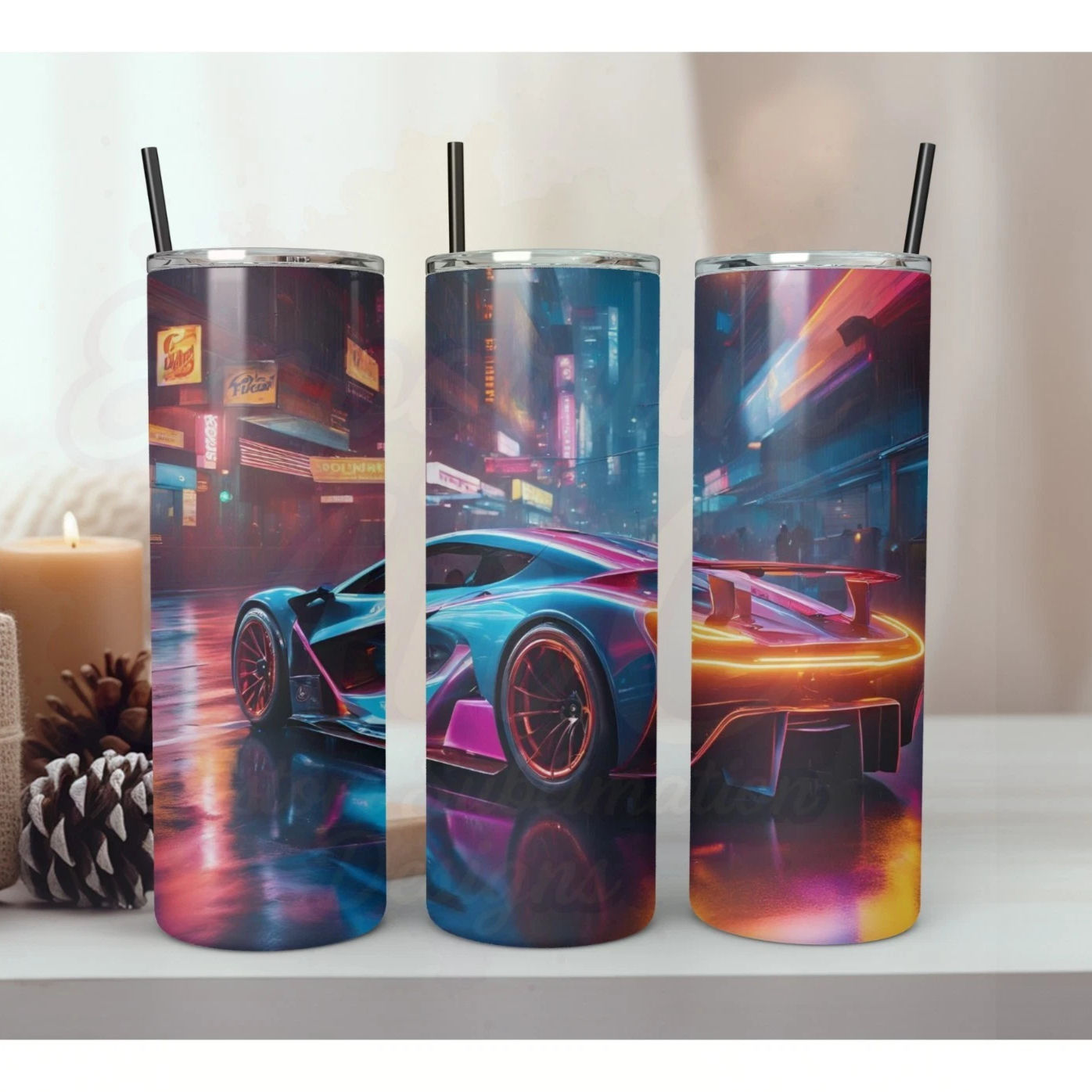 Super car themed 20oz tumbler. 4 different designs. Personalised name added