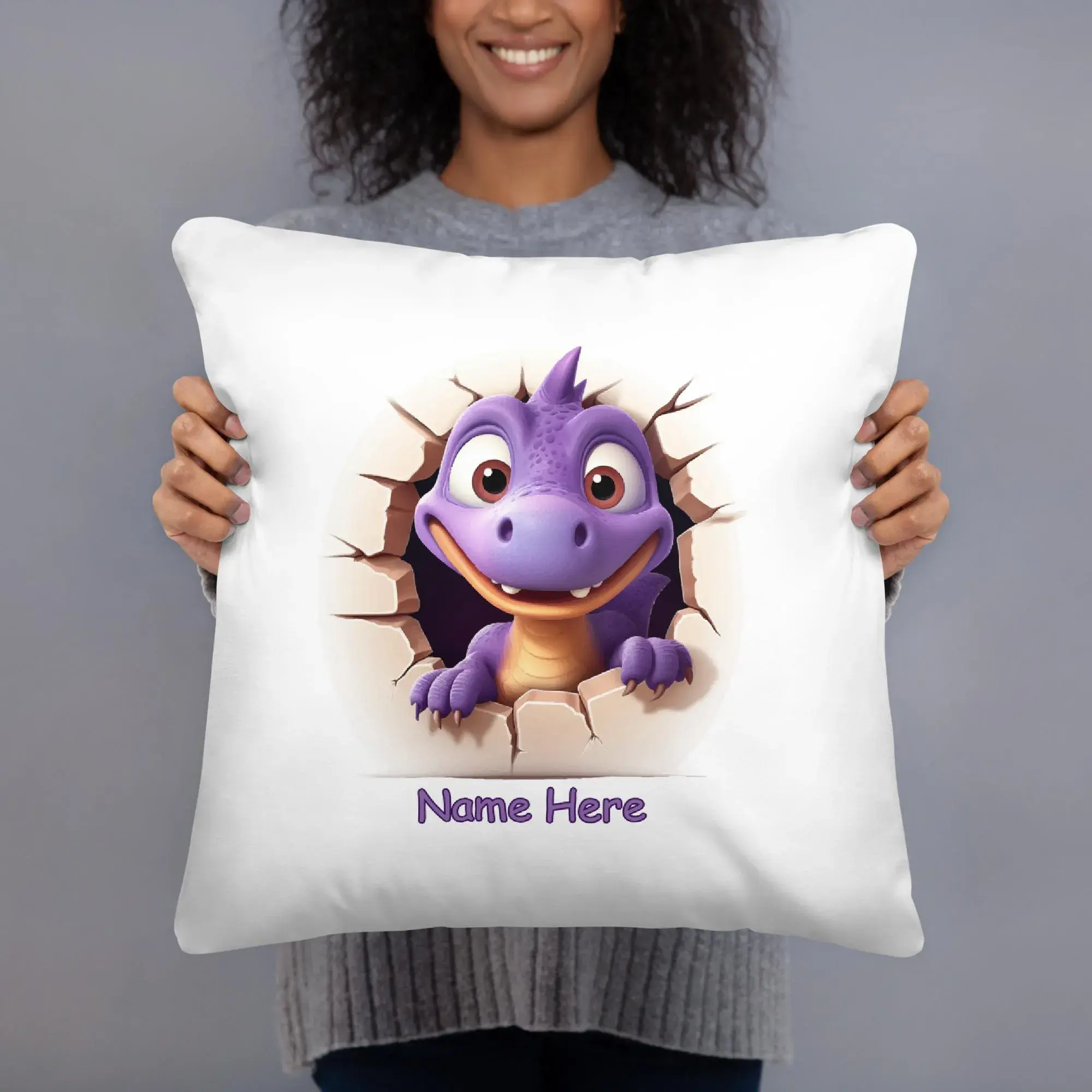 Personalised fun dino Cushion, 4 designs and name added
