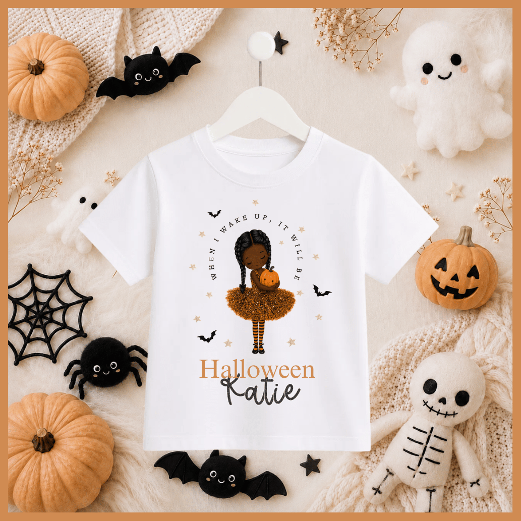 Personalised Children's When I Wake Up I Will Be Halloween T-Shirt pumpkin