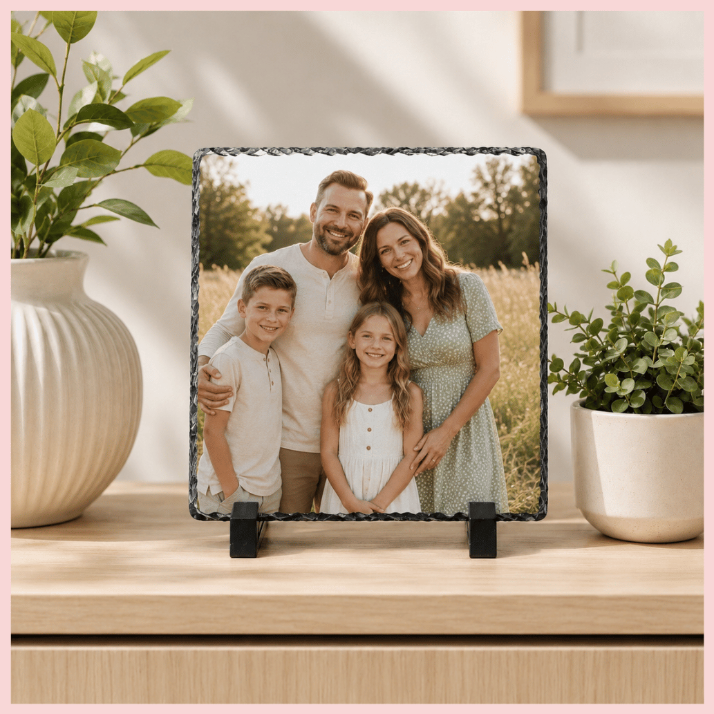 Personalised photo slate tile square with family portrait