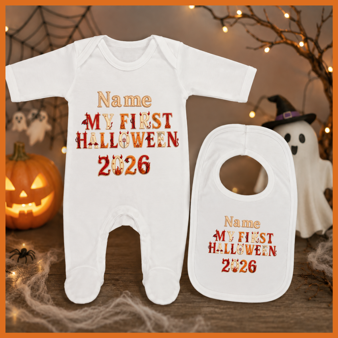 Personalised My First Halloween fire design Baby Bib